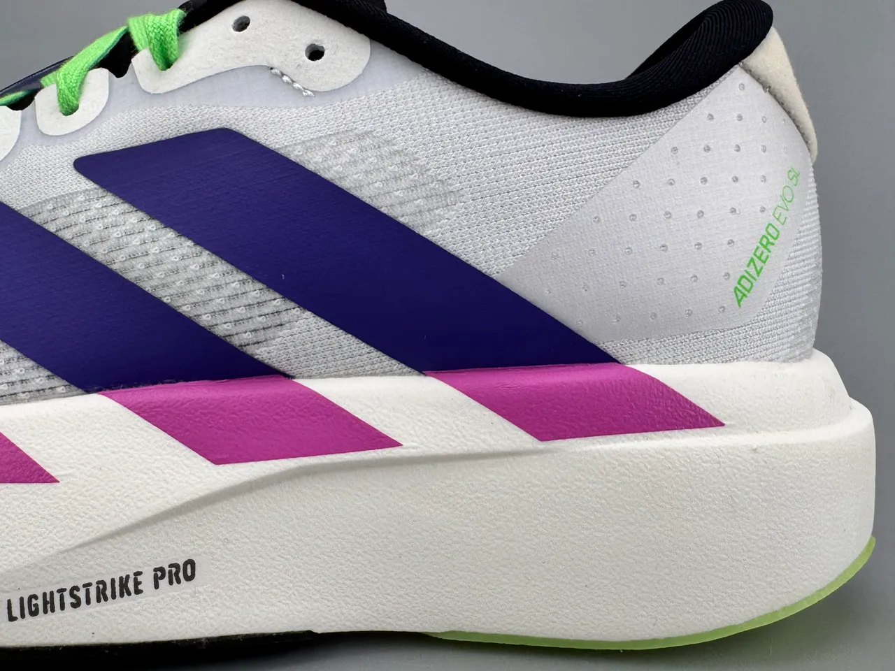 Adidas Adizero Evo Lightstrike Pro Branco Roxo Magenta Tênis de corrida 5