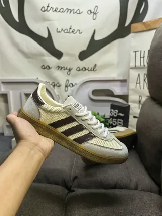 Adidas Beige Brown Low-Top Knit-Mesh Upper Lifestyle Sneakers 5