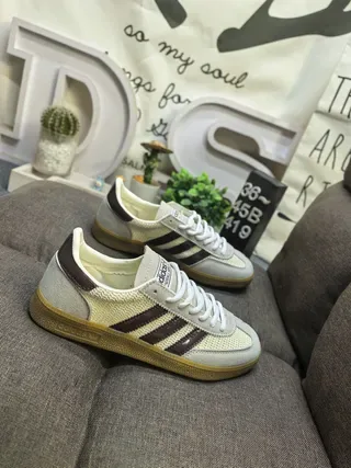 Adidas Beige Brown Low-Top Knit-Mesh Upper Lifestyle Sneakers 9