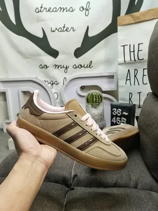 Adidas Beige Brown Suede Upper Three-Stripe Side Panel Lifestyle Sneakers 5