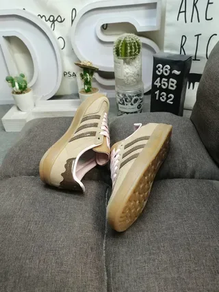 Adidas Beige Brown Suede Upper Three-Stripe Side Panel Lifestyle Sneakers 6