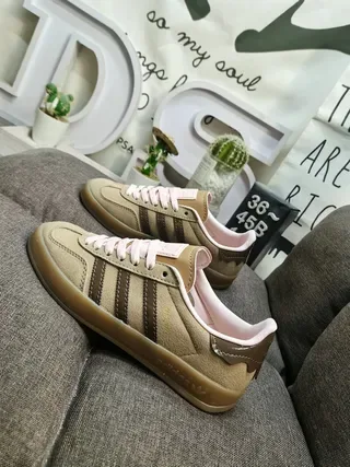 Adidas Beige Brown Suede Upper Three-Stripe Side Panel Lifestyle Sneakers 7