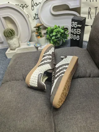 Adidas Beige Brown Woven Textile Upper Leather Overlays Lifestyle Sneakers 6