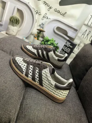 Adidas Beige Brown Woven Textile Upper Leather Overlays Lifestyle Sneakers 7