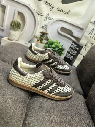 Adidas Beige Brown Woven Textile Upper Leather Overlays Lifestyle Sneakers 9