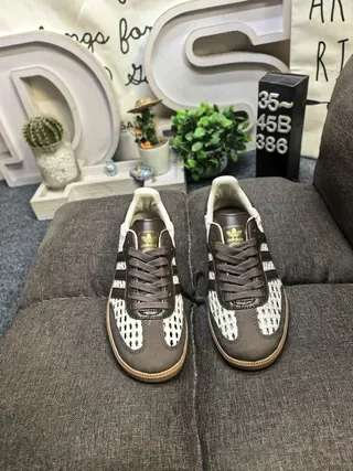 Adidas Beige Brown Woven Textile Upper Leather Overlays Lifestyle Sneakers 10
