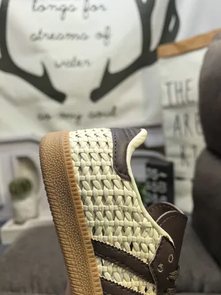 Adidas Beige Brown Woven Upper Leather Accents Lifestyle Sneakers 3