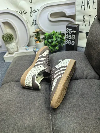 Adidas Beige Brown Woven Upper Leather Accents Lifestyle Sneakers 6