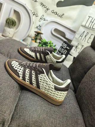 Adidas Beige Brown Woven Upper Leather Accents Lifestyle Sneakers 7