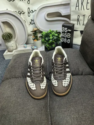 Adidas Beige Brown Woven Upper Leather Accents Lifestyle Sneakers 10