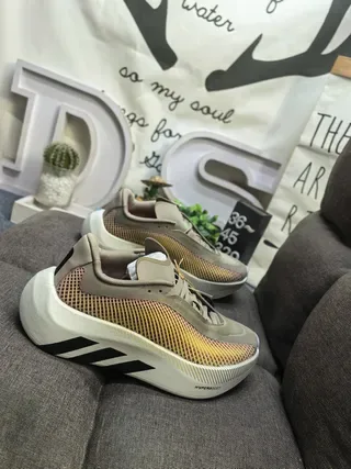 Adidas Beige Gold Sculpted Wavy Midsole Layered Mesh And Synthetic Upper Lifestyle Sneakers 9