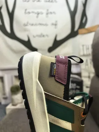 Adidas Beige Green Laceless Slip-On Three-Stripe Side Panel Lifestyle Sneakers 3