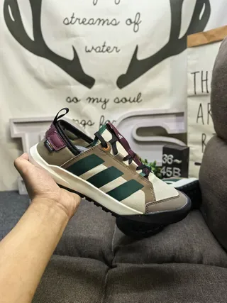 Adidas Beige Green Laceless Slip-On Three-Stripe Side Panel Lifestyle Sneakers 5