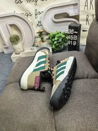 Adidas Beige Green Laceless Slip-On Three-Stripe Side Panel Lifestyle Sneakers 6