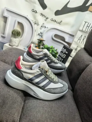 Adidas Beige Pink Platform Sole Suede-Mesh Hybrid Upper Lifestyle Sneakers 9