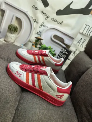 Adidas Beige Red Low-Top Textile Upper Lifestyle Sneakers 17