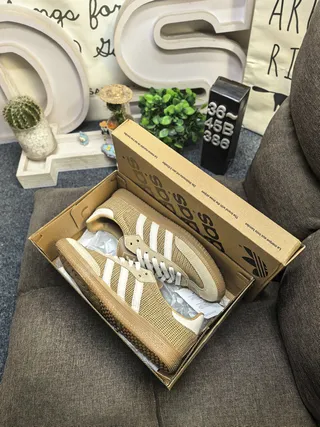 Adidas Beige White Woven Mesh Upper Three Stripes Lifestyle Sneakers 3