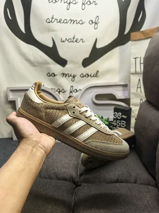 Adidas Beige White Woven Mesh Upper Three Stripes Lifestyle Sneakers 6