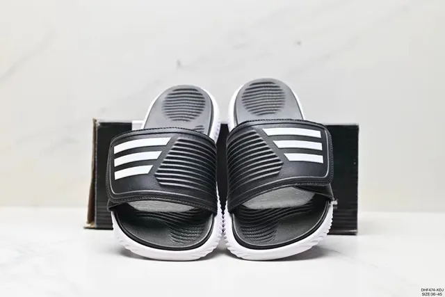 Adidas Black and White Strap Slippers 3