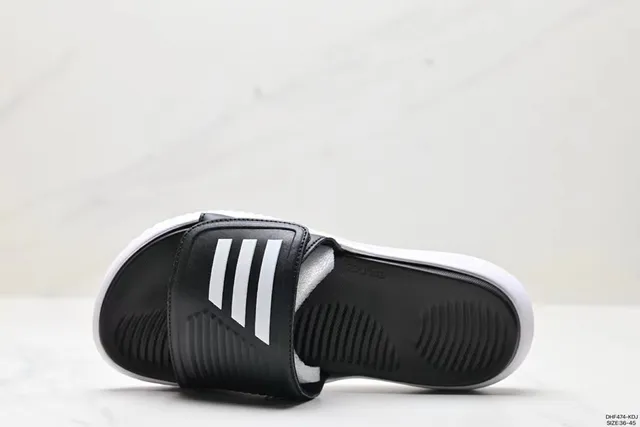 Adidas Black and White Strap Slippers 5