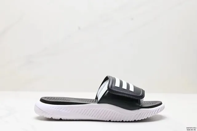 Adidas Black and White Strap Slippers 6