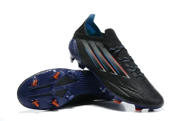 Adidas Black Blue Asymmetrical Lacing Textured Synthetic Upper Firm-Ground Soccer Shoes 6
