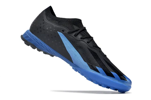 Adidas Chaussures de football sur gazon noir et bleu à col tricoté à lacets asymétriques 2