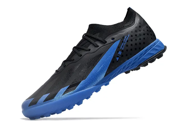 Adidas Chaussures de football sur gazon noir et bleu à col tricoté à lacets asymétriques 3