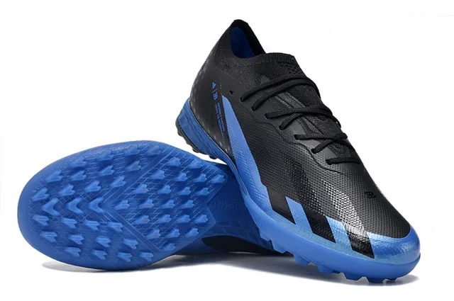 Adidas Chaussures de football sur gazon noir et bleu à col tricoté à lacets asymétriques 4