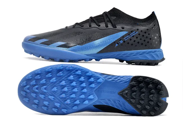 Adidas Chaussures de football sur gazon noir et bleu à col tricoté à lacets asymétriques 6
