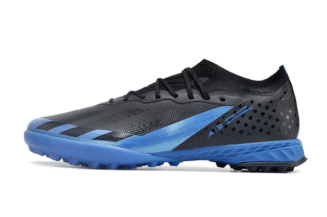 Adidas Chaussures de football sur gazon noir et bleu à col tricoté à lacets asymétriques 7