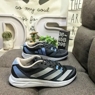 Adidas Negro Azul Malla Superior Tres Rayas Panel Lateral Zapatos de Running