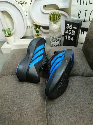 Adidas Black Blue Textile Upper Vibrant Three Stripes Lifestyle Sneakers 6