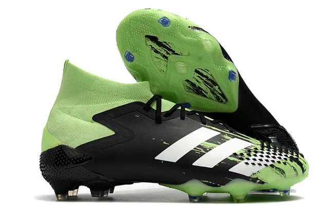 Adidas Noir Vert Haut-Coupé Col Chaussant Asymétrique Couverture de Lacets Sol Ferme Chaussures de Football 8
