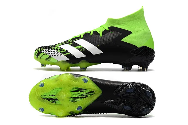 Adidas Noir Vert Haut-Coupé Col Chaussant Asymétrique Couverture de Lacets Sol Ferme Chaussures de Football 11
