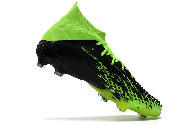 Adidas Noir Vert Haut-Coupé Col Chaussant Asymétrique Couverture de Lacets Sol Ferme Chaussures de Football 12