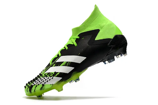 Adidas Noir Vert Haut-Coupé Col Chaussant Asymétrique Couverture de Lacets Sol Ferme Chaussures de Football 13