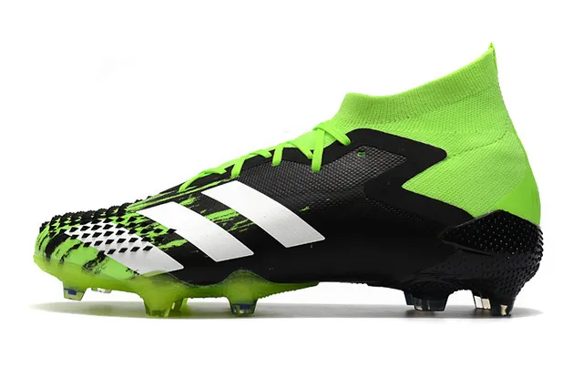 Adidas Noir Vert Haut-Coupé Col Chaussant Asymétrique Couverture de Lacets Sol Ferme Chaussures de Football 14