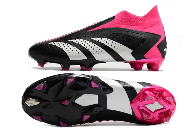 Adidas Chaussures de football noir rose semelle facettée col type chaussette terrain ferme 2