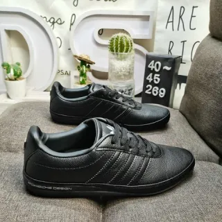 Adidas Black Smooth Leather Upper Three Parallel Side Stripes Lifestyle Sneakers