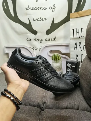 Adidas Black Smooth Leather Upper Three Parallel Side Stripes Lifestyle Sneakers 5