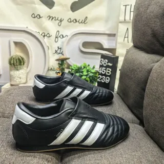 Adidas Black White Laceless Slip-On Quilted Toe Box Indoor Soccer Shoes