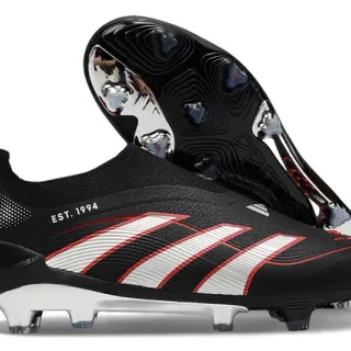 Adidas Black White Sock-Fit Collar Three-Stripe Banding Firm-Ground Soccer Shoes