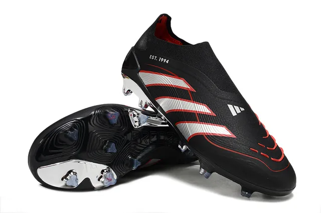 Adidas Black White Sock-Fit Collar Three-Stripe Banding Firm-Ground Soccer Shoes 4