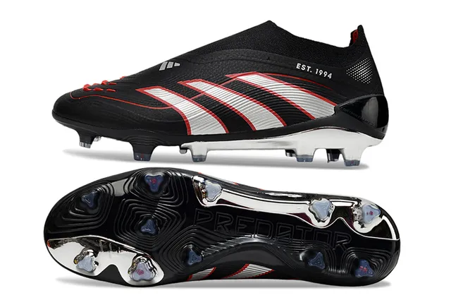Adidas Black White Sock-Fit Collar Three-Stripe Banding Firm-Ground Soccer Shoes 6