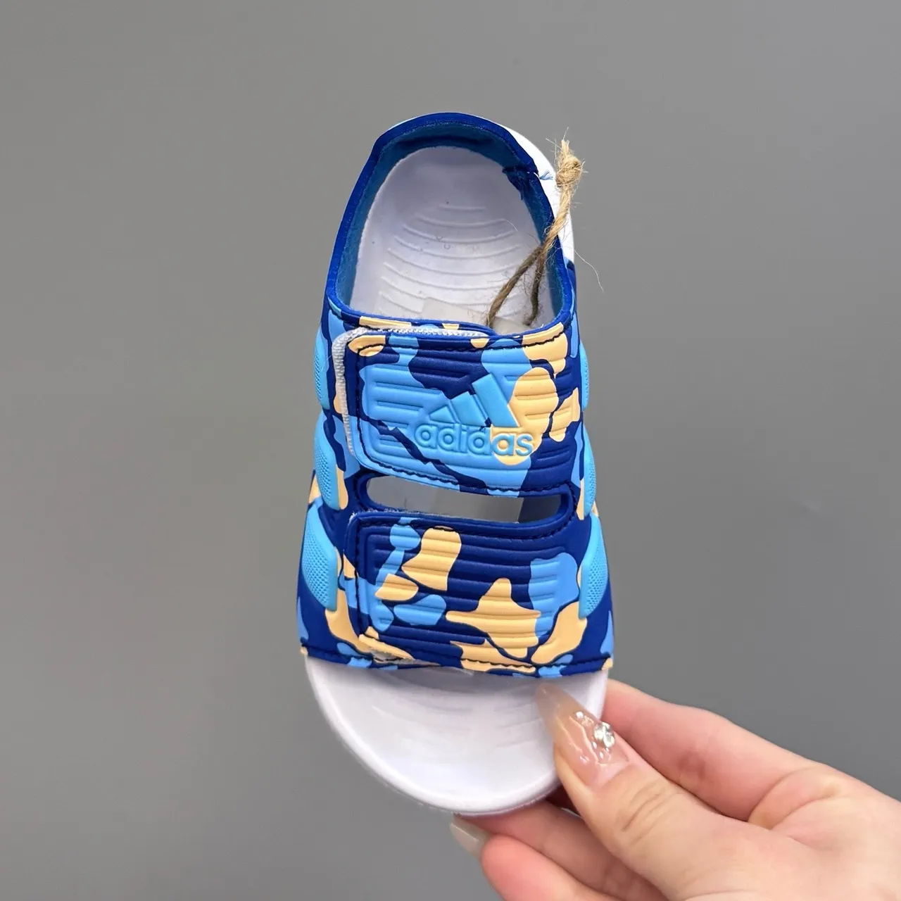 Adidas Blue Multicolor Strap-Fastened Camo-Print Upper Casual Sandals 15