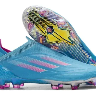 Adidas Blue Pink Low-Cut Bootie Upper Gradient Stripe Detailing Firm-Ground Soccer Shoes