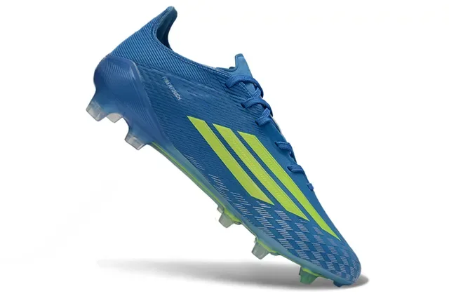 Adidas Bleu Jaune Tige Synthétique Texturée Logo Latéral à Trois Bandes Chaussures de Football pour Sol Ferme 2