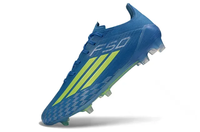 Adidas Bleu Jaune Tige Synthétique Texturée Logo Latéral à Trois Bandes Chaussures de Football pour Sol Ferme 3
