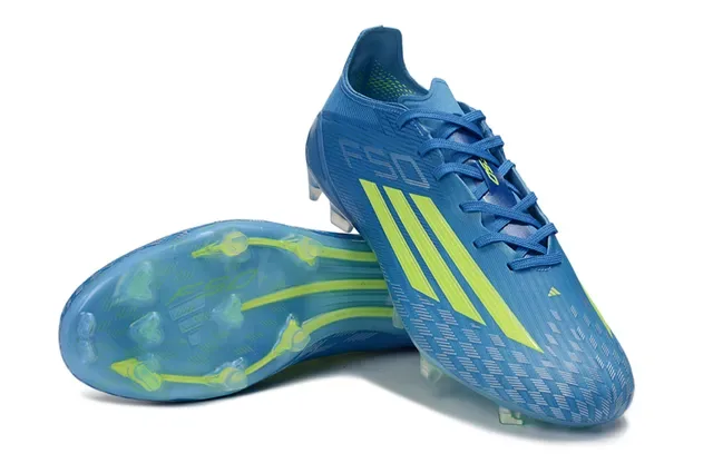 Adidas Bleu Jaune Tige Synthétique Texturée Logo Latéral à Trois Bandes Chaussures de Football pour Sol Ferme 4
